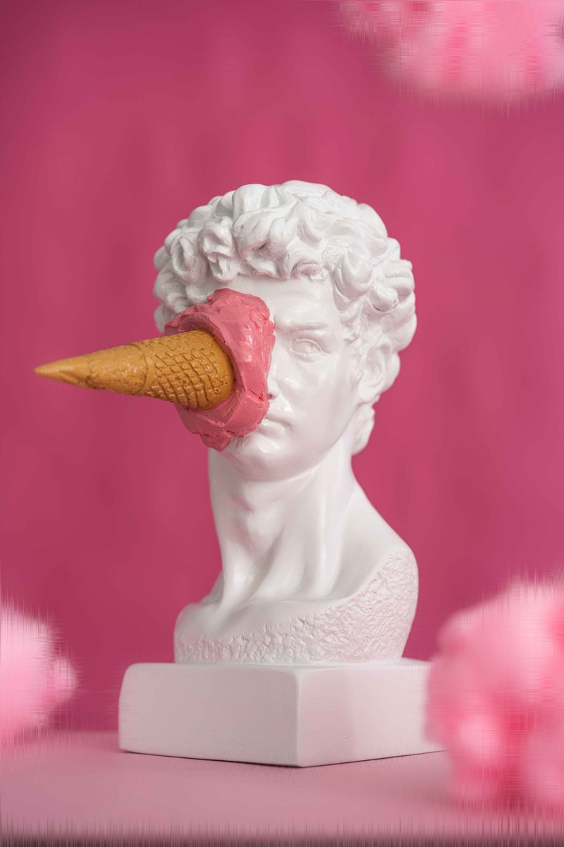 David Pop Art Sculpture, David Bust with Ice Cream Cone by Dervis Akdemir