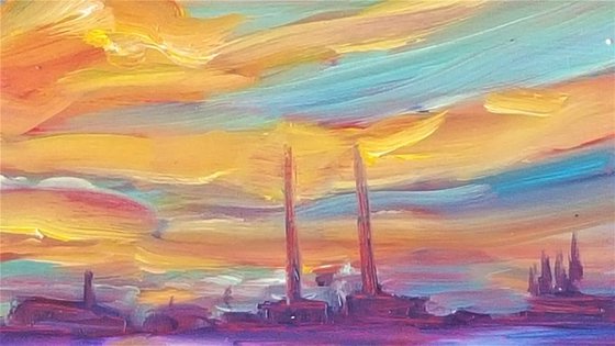 Sunset skies over the Poolbeg Chimneys,Dublin Bay