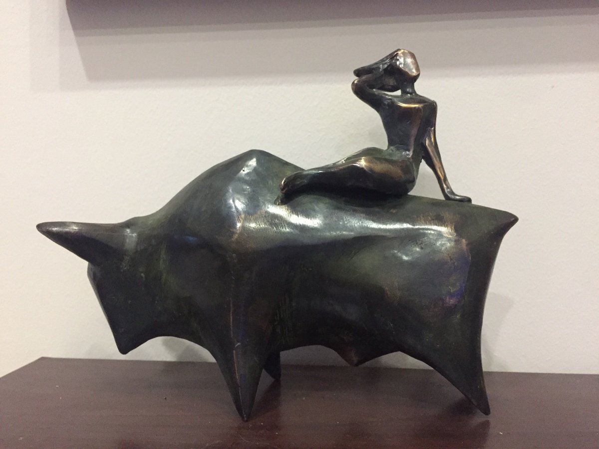 Expressive Animal Bronze Sculpture By Toth Kristof, 12 X 10", Abduction Of Europa, Original Artwork