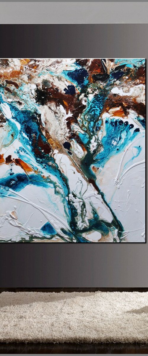 Southern Rapture 150cm x 150cm Teal White Textured Abstract Art by Franko