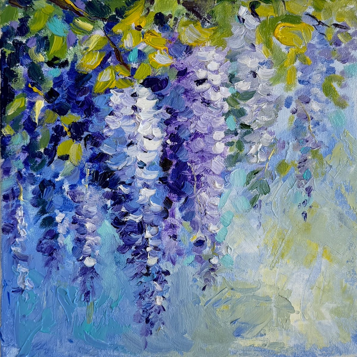 Impressionistic Botanical Oil Painting By Irina Ponna, 10 X 10, - Violet Garden - ?, Original Artwork