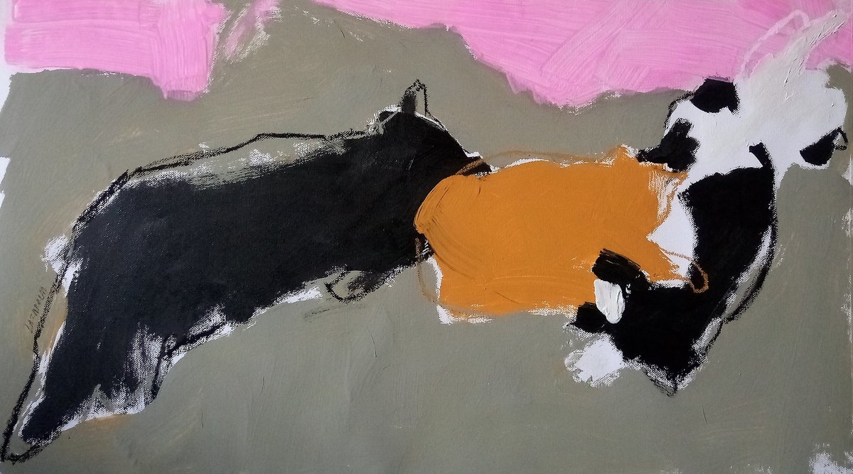 Abstract Acrylic Painting By Valerie Lazareva, 28 X 16", #14/24 Three Cats, Original Artwork