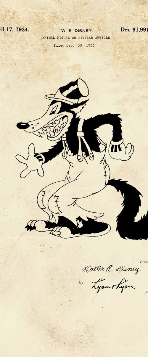 Disney Big Bad Wolf character patent - Sepia - circa 1934 by Marlene Watson