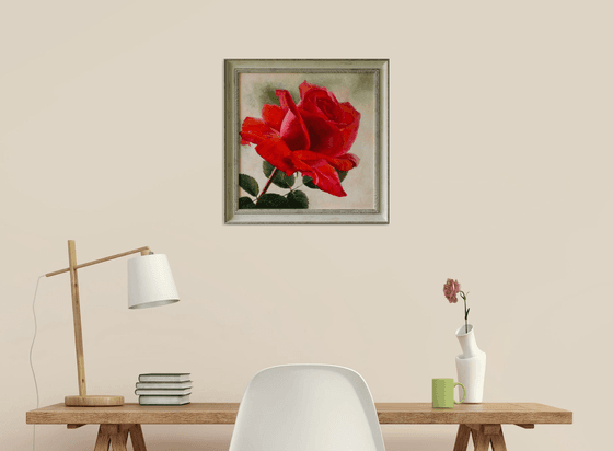 "Scarlett" red  rose flower  liGHt original painting  GIFT (2017)