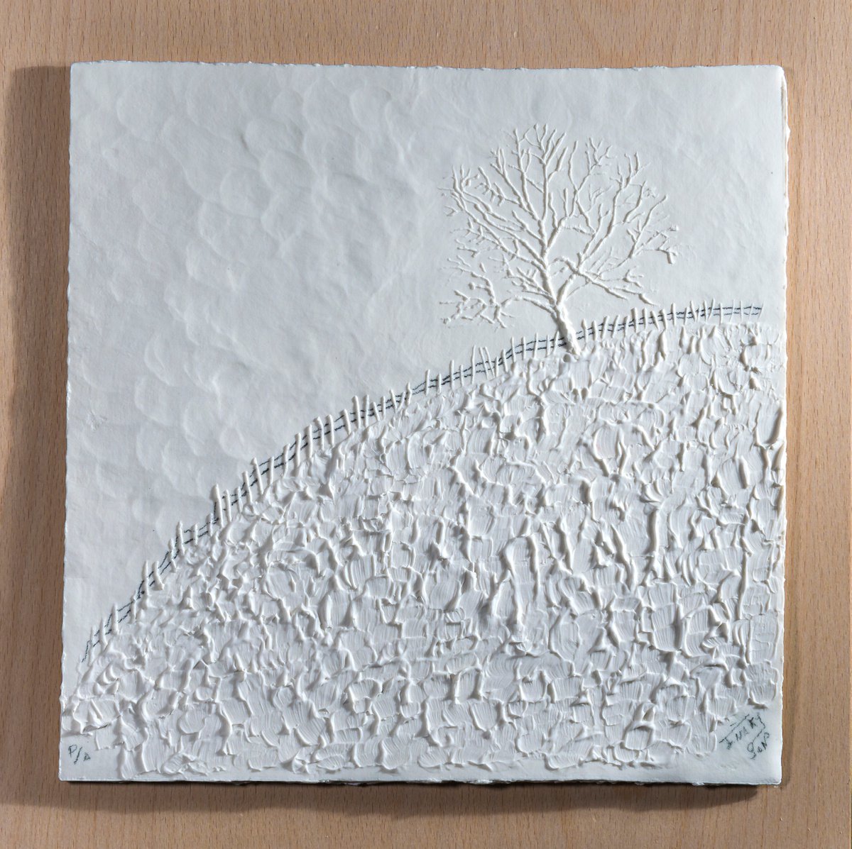 Illustrative Landscape Relief By Inaki San, 12 X 12, Winter, Original Artwork