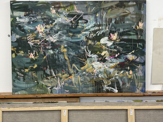 Dark pond. Water lilies