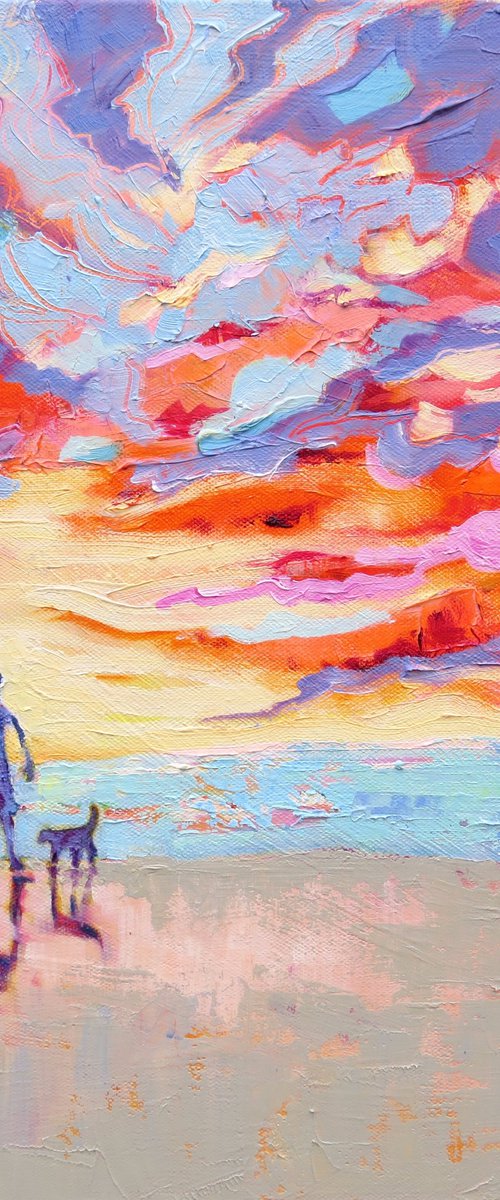 Girl and Dog on the Beach by Mary Kemp