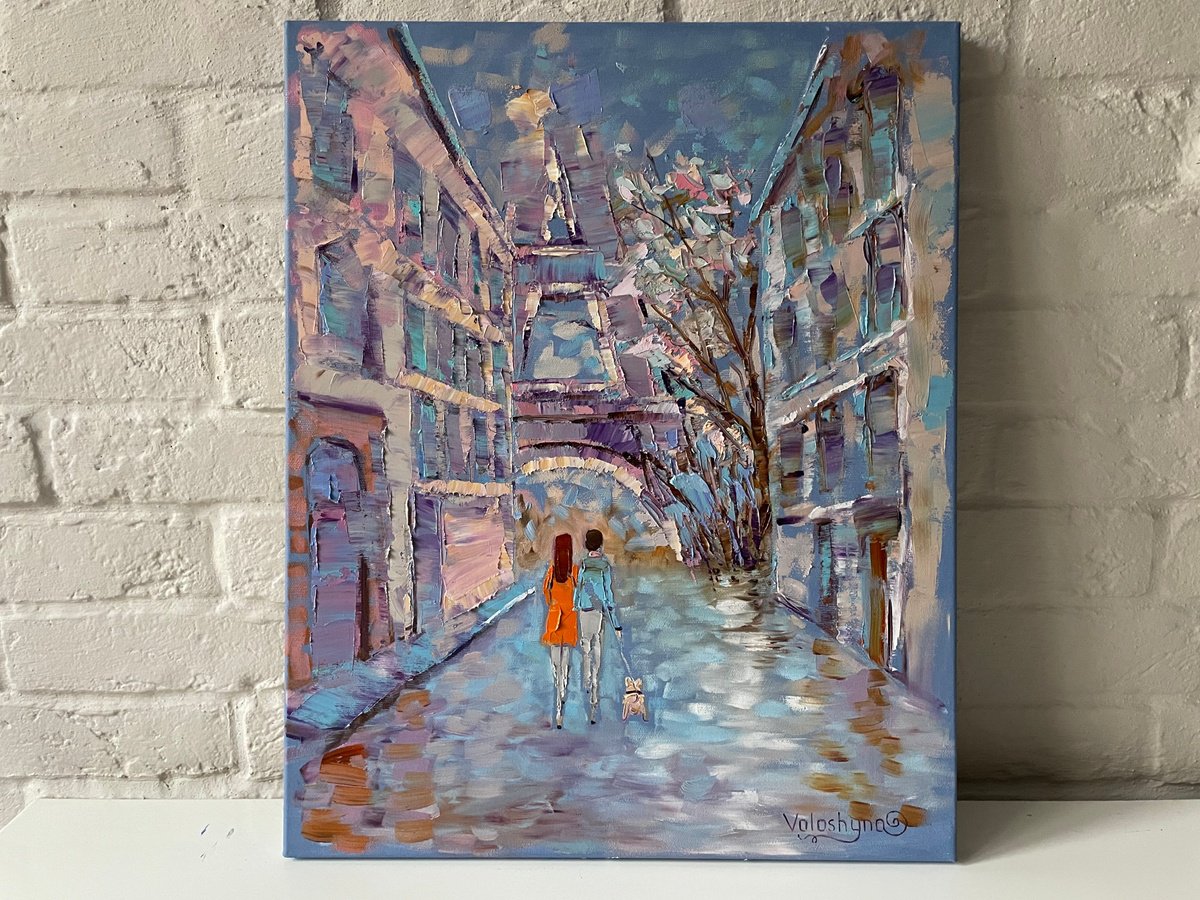 Walk in Paris. Original oil painting by Mary Voloshyna