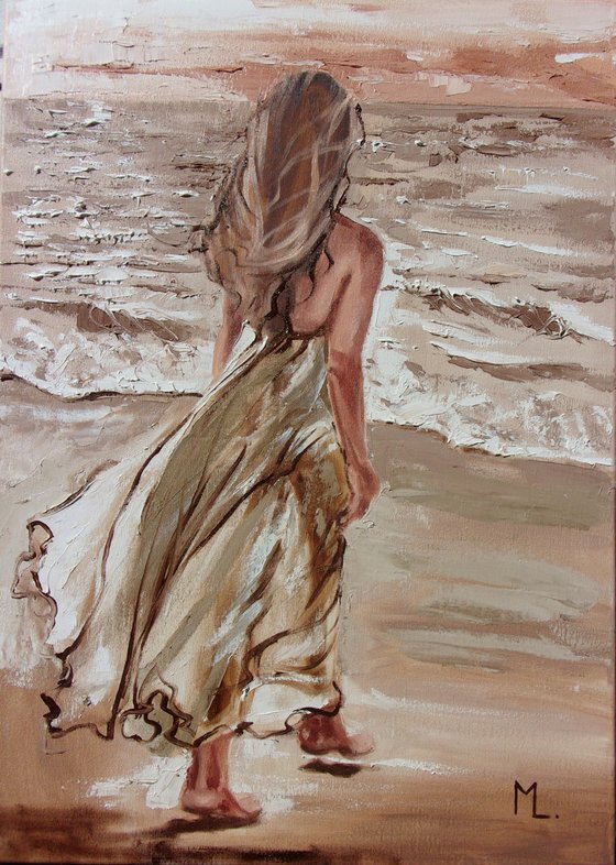 " LET THIS MOMENT LAST ... "  SUN SKY SEA SAND liGHt  ORIGINAL OIL PAINTING, GIFT, PALETTE KNIFE