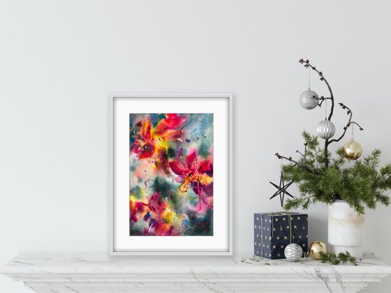 Orange and pink flowers - floral watercolor