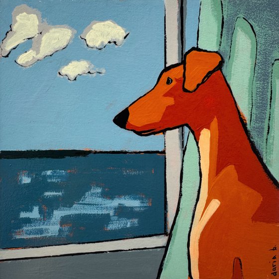 Painting "Dog looking toward the sea"