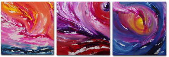 Fairy tale, Full Series  - Triptych n° 3 Paintings, Deep edges, Original abstract, oil on canvas