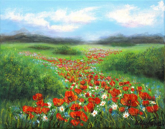 Red poppies and wildflowers