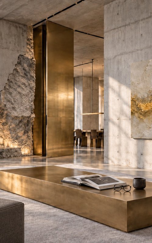 Abstract Gold Glims on Textured Beige by Indie Ru