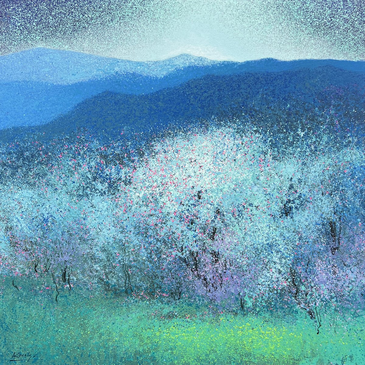 Impressionistic Landscape Acrylic Painting By Andrii Kovalyk, 28 X 28, Awakening #1, Original Artwork