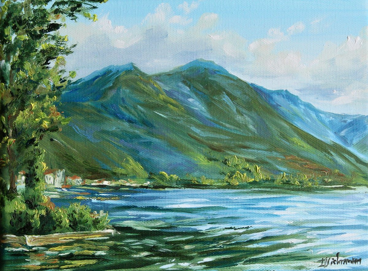 Impressionistic Landscape Oil Painting By Liza Illichmann, 9 X 7", Lake Como, Original Artwork