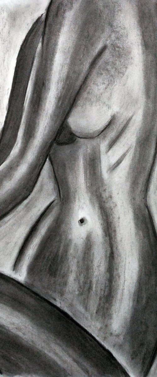 Woman Nude charcoal original art by Halyna Kirichenko