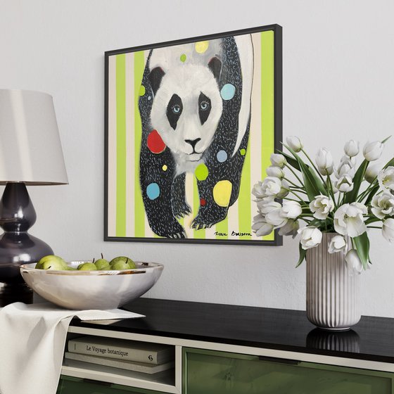 “Panda Bear”.Acrylic painting on canvas, 24 x 24 in