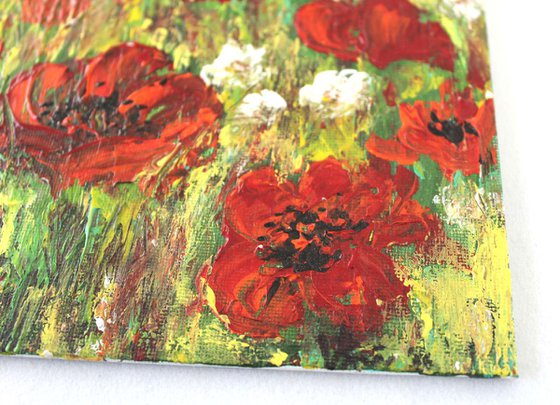 "Poppy Field, 2017" - Impressionistic Landscape Acrylic Painting on Canvas