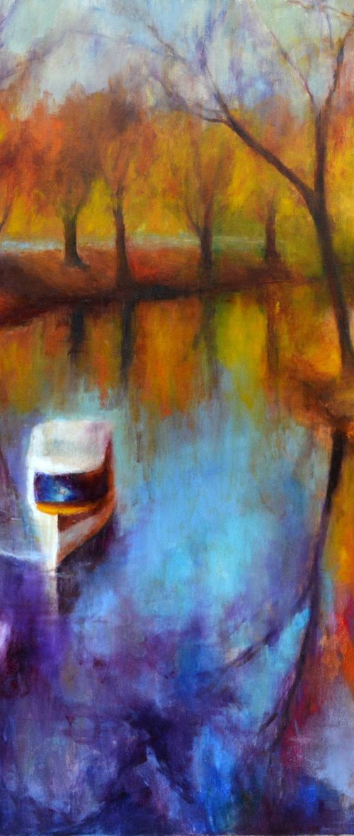 Golden season. Large abstract Landscape Oil by Elena Lukina