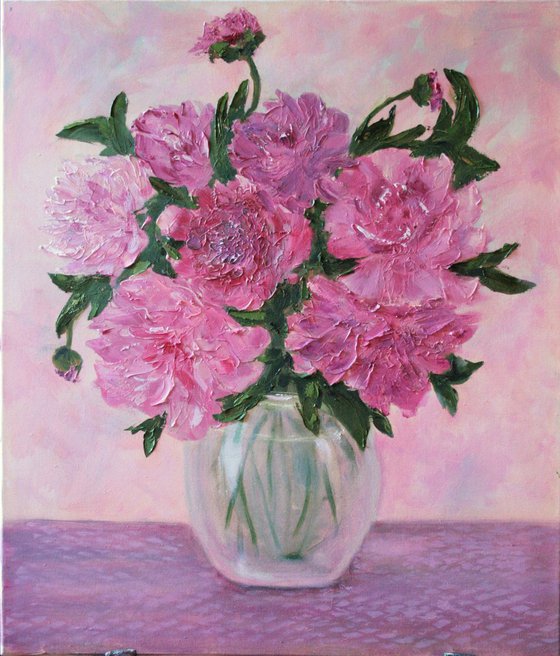 Pink on pink. Peonies  / Original Painting