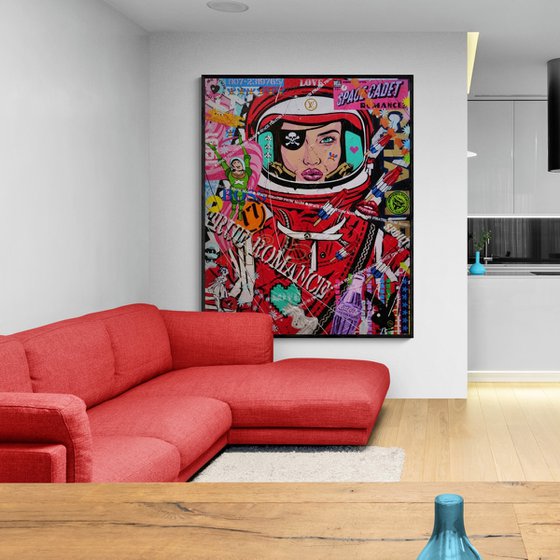 Red Space Pirate 120cm x 150cm Space Cadet Pirate Textured Urban Pop Art