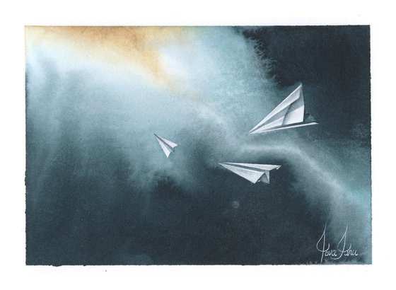 Promises X - Origami Paper Plane Watercolor