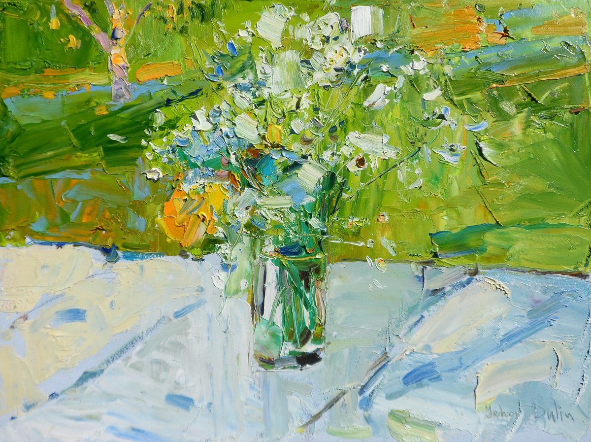 Impressionistic Botanical Oil Painting By Yehor Dulin, 16 X 12", " Summer Flowers", Original Artwork