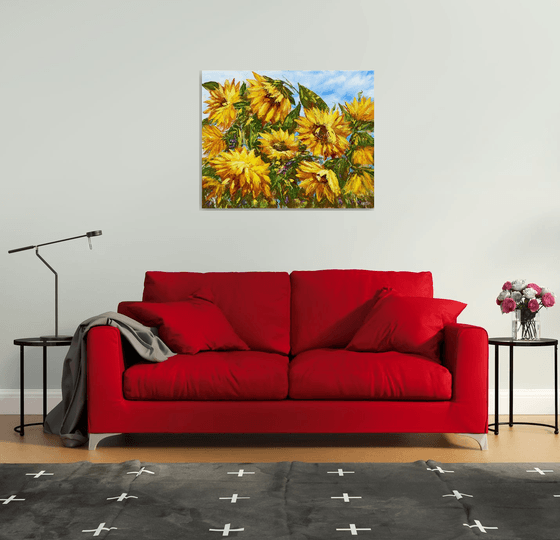 Sunflowers (100x80cm, oil painting, palette knife)