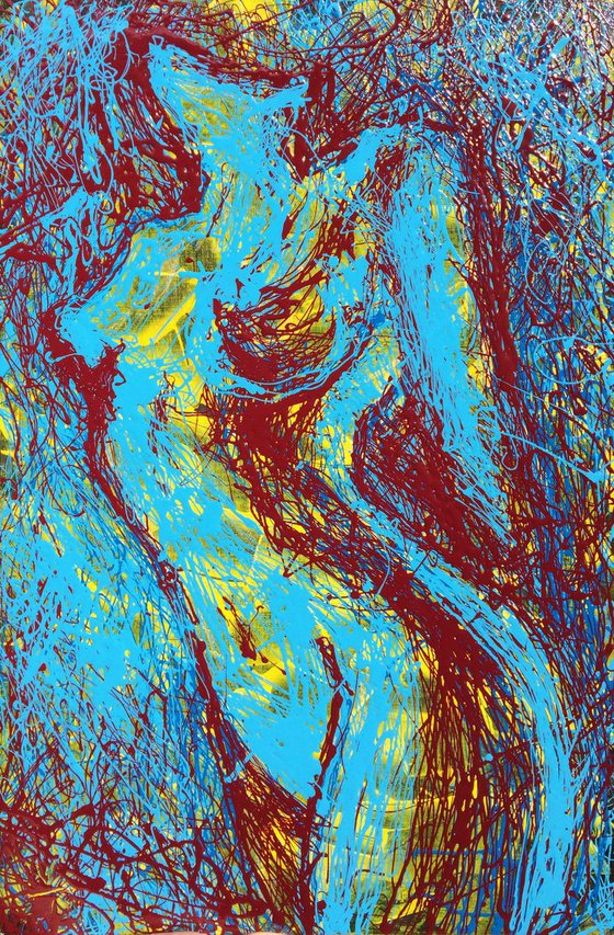 Red & blue abstract nude #2. 40X60cm