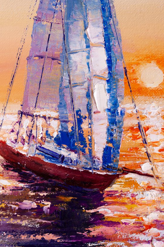 "Red sailboat " ,  ships , sky