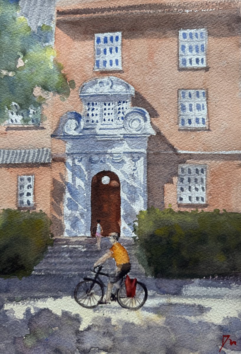 Impressionistic Cityscapes Watercolour By Shelly Du, 8 X 12", Hamburg Street, Original Artwork