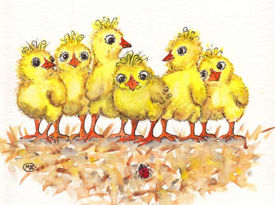 Baby Chicks and a Ladybug