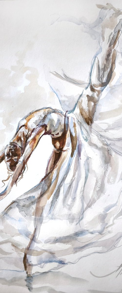 Ballerina watercolor drawing by Annet Loginova