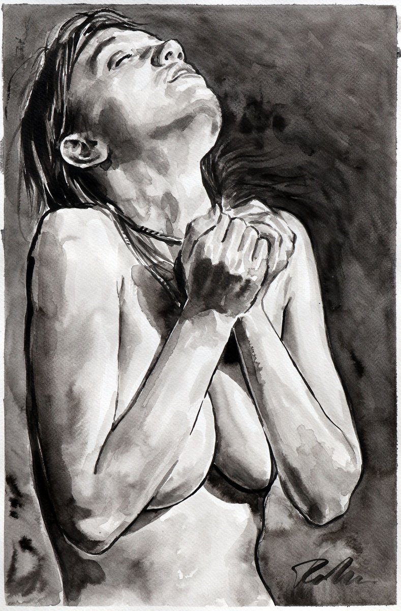 Urban And Pop Portrait Ink Drawing By Tashe, 12 X 18", Rays Of Hope, Original Artwork