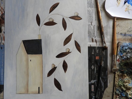 Plant growing through the roof of the house