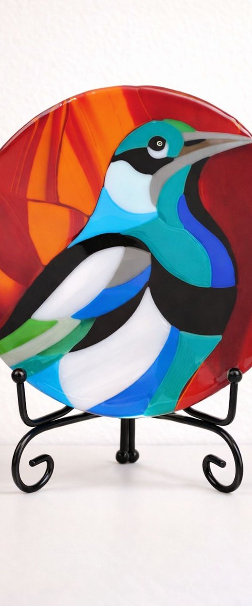 Raven Fused Glass Art by Oksana Saladino