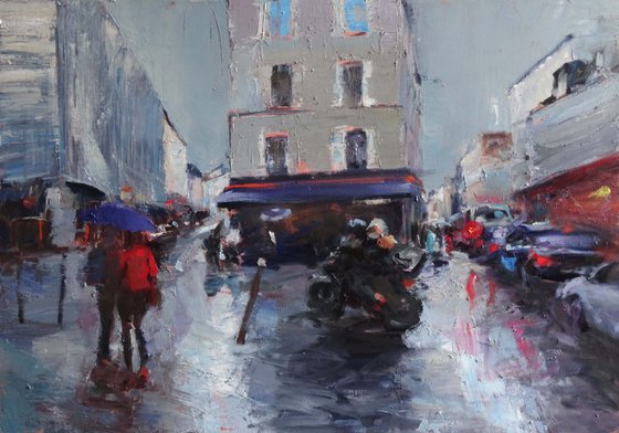 Pluie rue de la Roquette, Paris