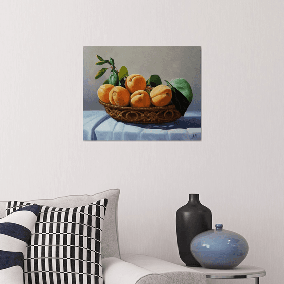 Still life with  apricots (50x40cm, oil painting, ready to hang)