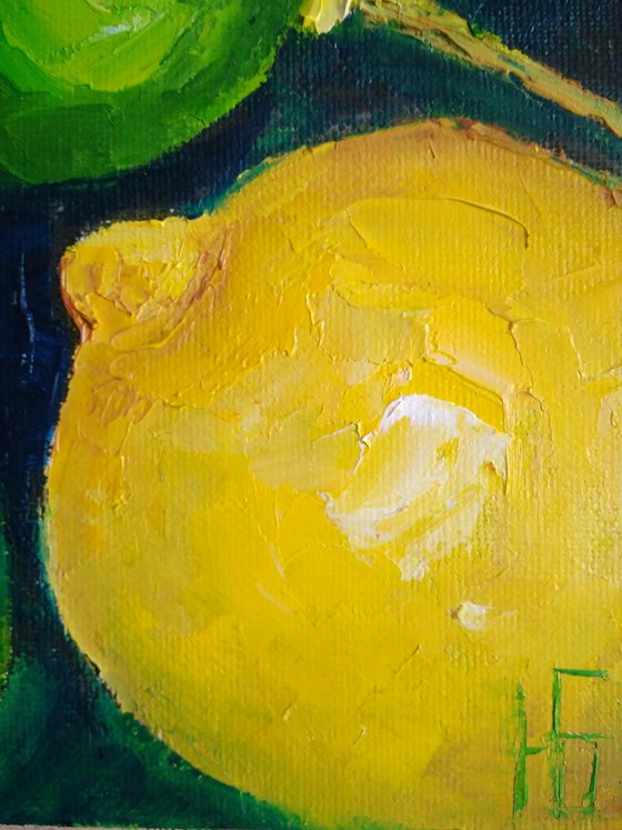 Still life with lemons and limes Original art green yellow