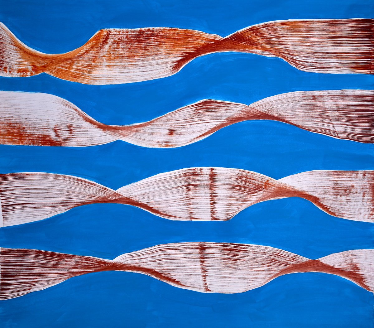 Abstract Acrylic Painting By Sumit Mehndiratta, 40 X 36", Sandy Ribbons, Original Artwork