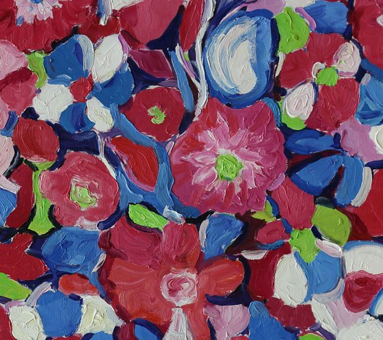 FLOWERS. PANEL - floral large sized original abstract oil painting, energizing art, interior art  (XXL)