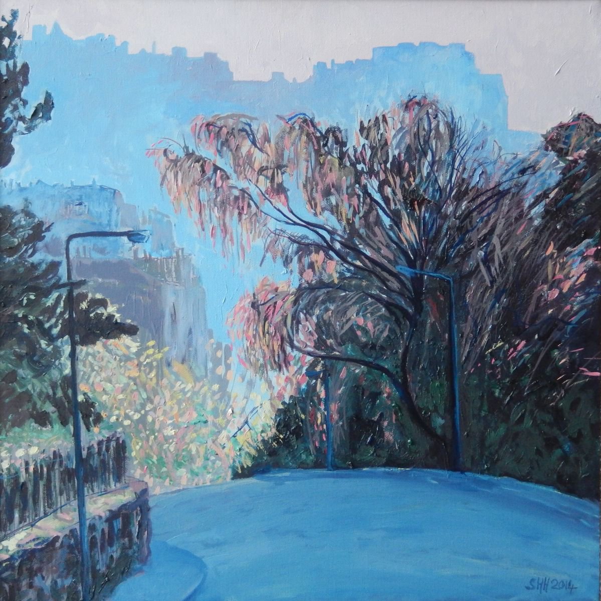 Impressionistic Cityscapes Oil Painting By Stephen Howard Harrison, 22 X 22", Down The Road, Edinburgh, Original Artwork