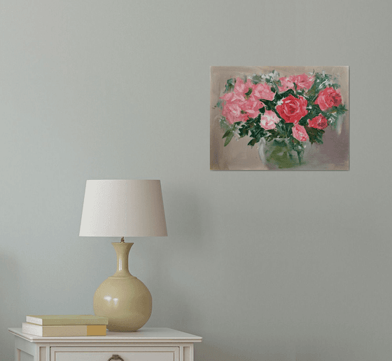 Roses. PAINTING CREATED WITH A PALETTE KNIFE / ORIGINAL PAINTING