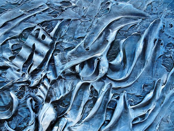 DEEP OCEAN. Large Abstract Navy Blue White 3D Dimensional Textured Art