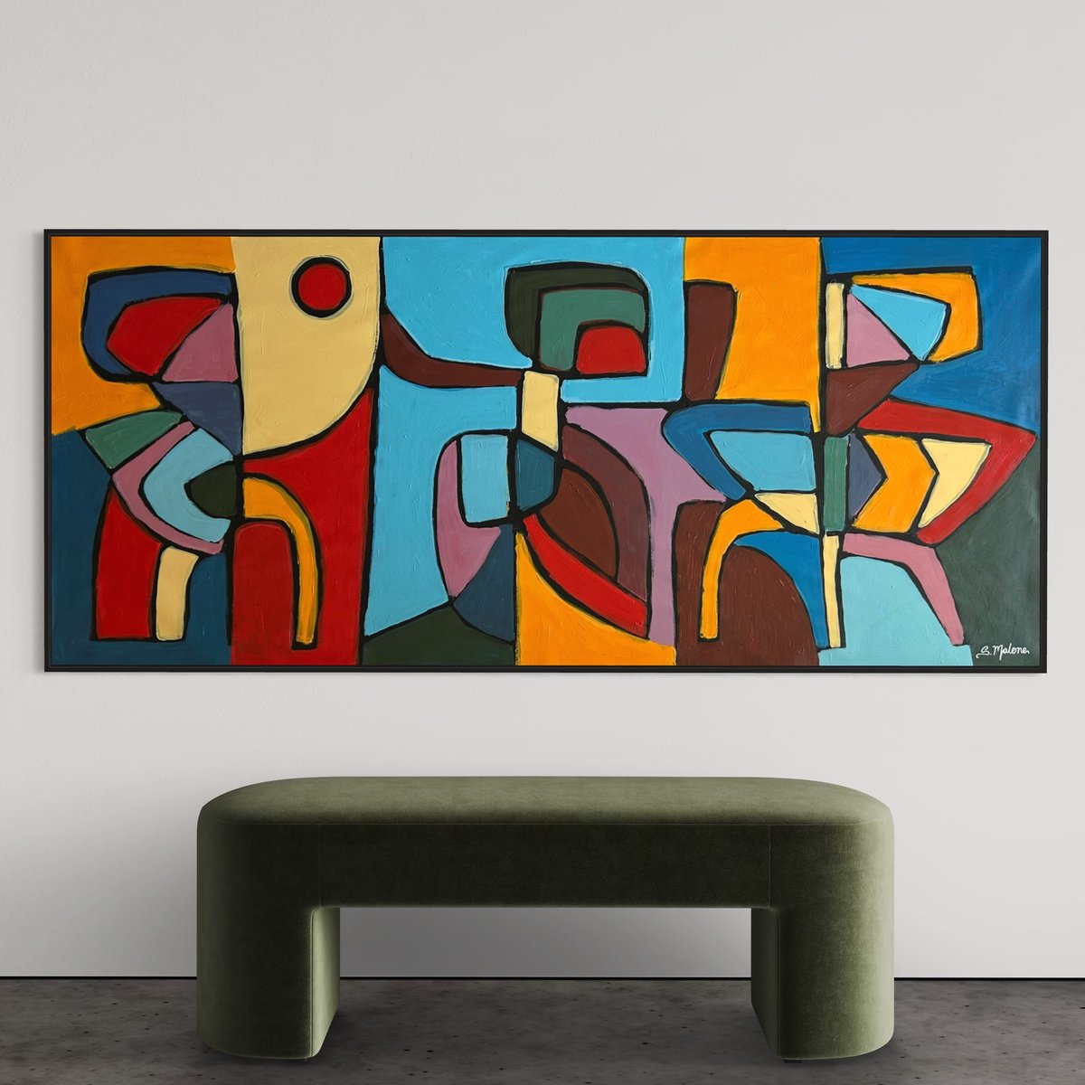 Abstract Acrylic Painting By Samantha Malone, 79 X 35", Dancing Under The Red Moon, Original Artwork