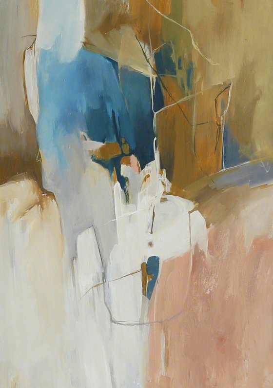 "Melody 6" Peach blue brown abstract art