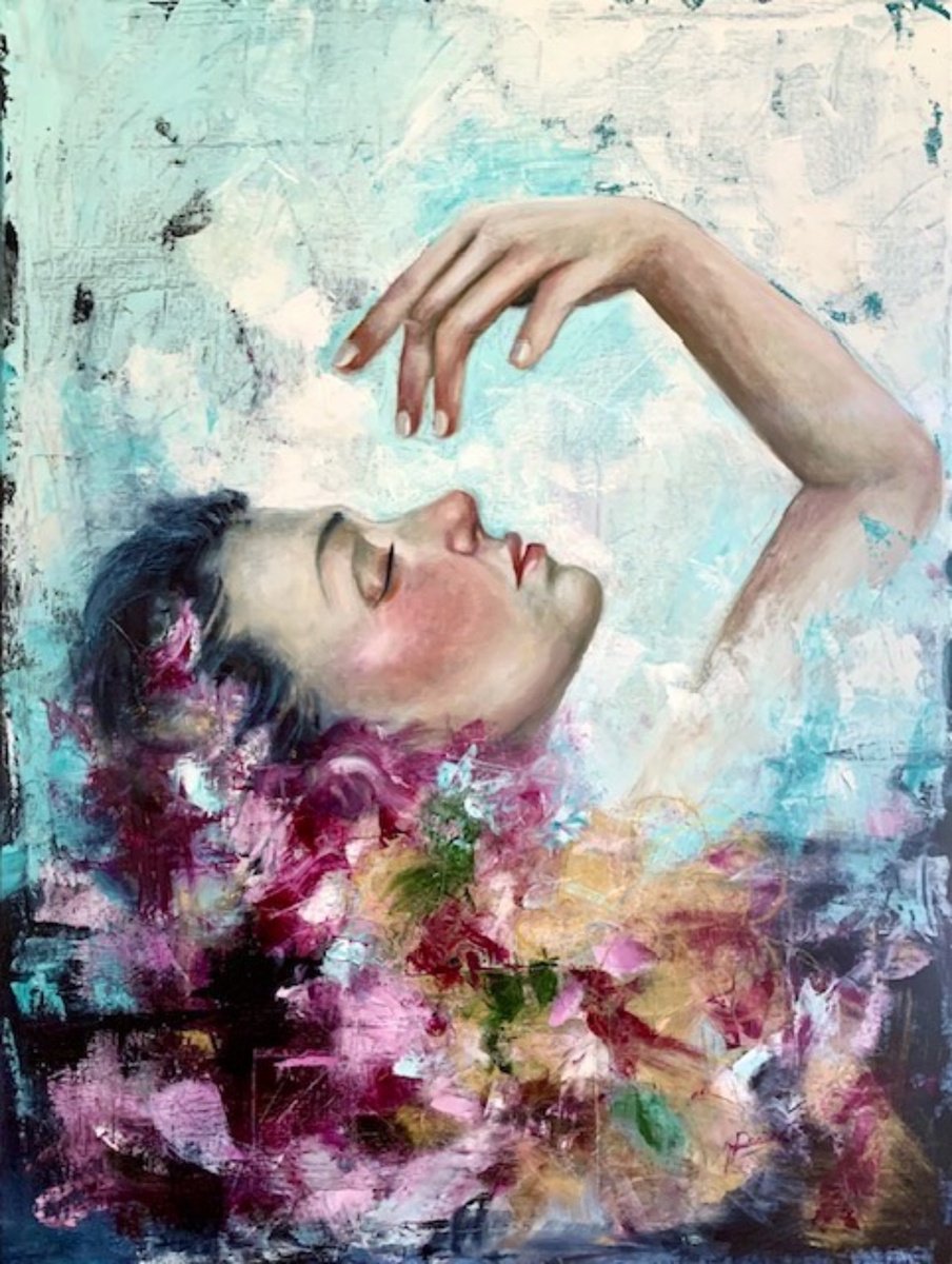 Expressive Portrait Oil Painting By Maria Romano, 24 X 31", Fragments Of Self, Original Artwork