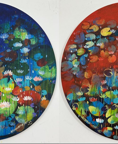 Set of 2 Lotus Ponds by Arundhati Pise by Avinash Pise