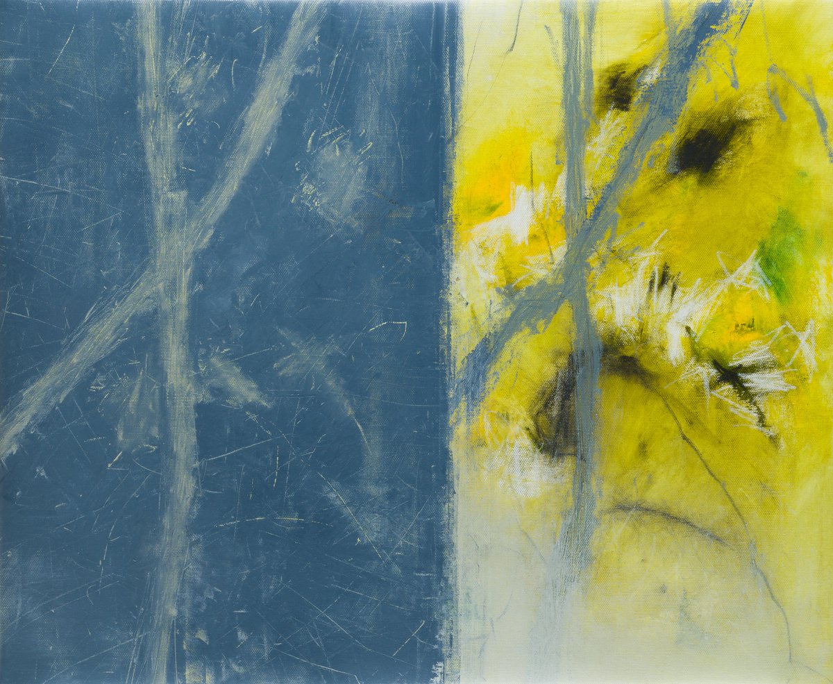 Abstract in yellow and grey - oil painting - Pantone colors of the year 2021 by Fabienne Monestier